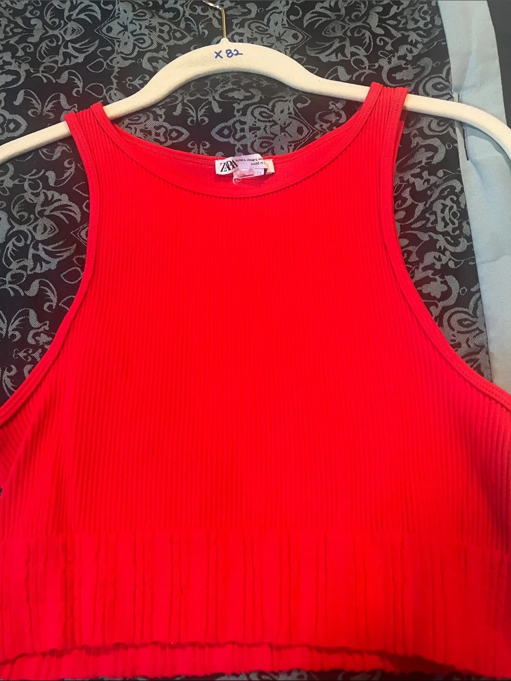 Zara Ribbed Crop Tank Top - Red - Picture 1 of 6
